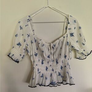 H&M white and Blue Patterned Blouse